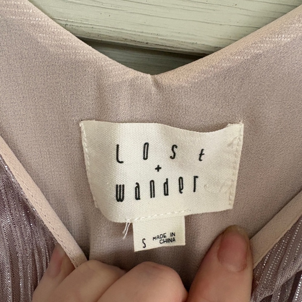 LOST + WANDER Bastille plisse metallic mini slip dress champagne party sz S EUC - Picture 15 of 15